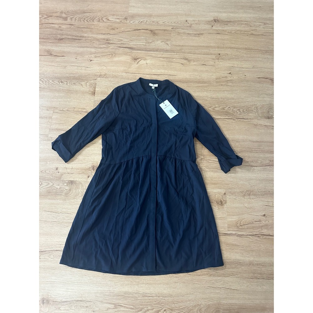Tuckernuck Navy Crepe Royal Shirt Dress S Navy Blue Pocketed Mini Midi Y24227T